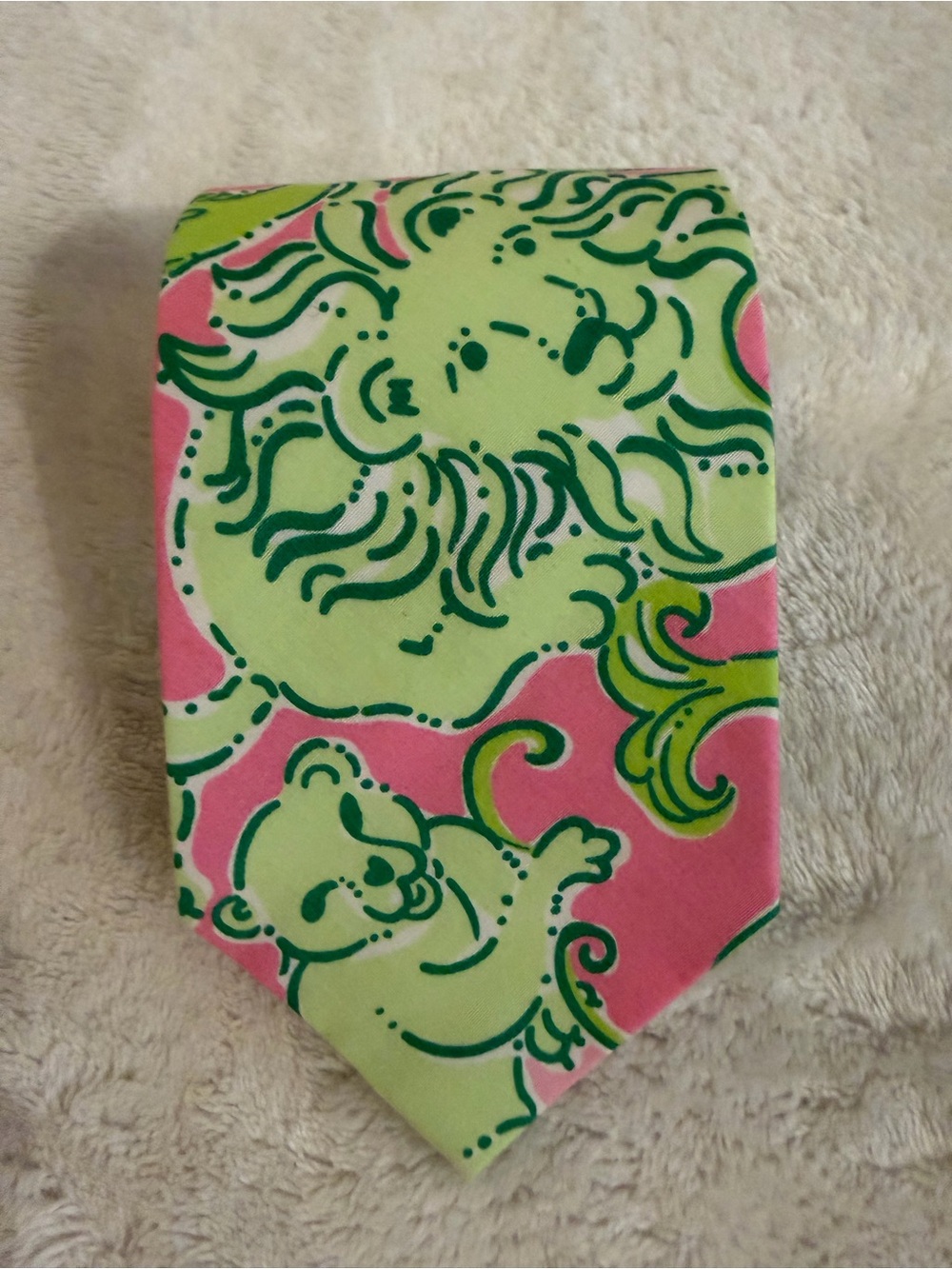 Lilly Pulitzer Men’s Cotton Tie Pink Green Animal Print 58”